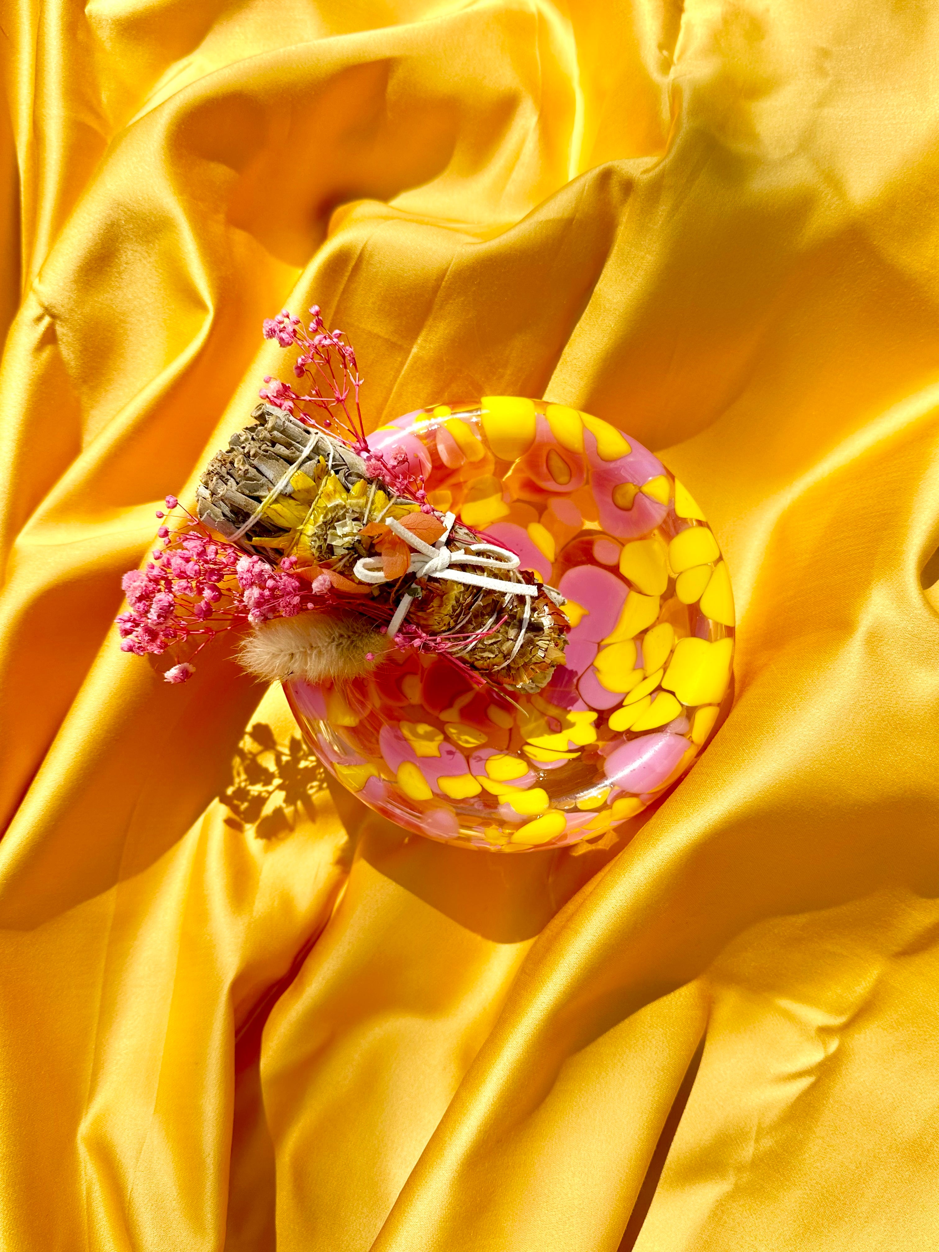 Pink and Yellow Spotted Glass Bowl Charged Glassworks Pink and Yellow Spotted Glass Bowl Charged Glassworks
