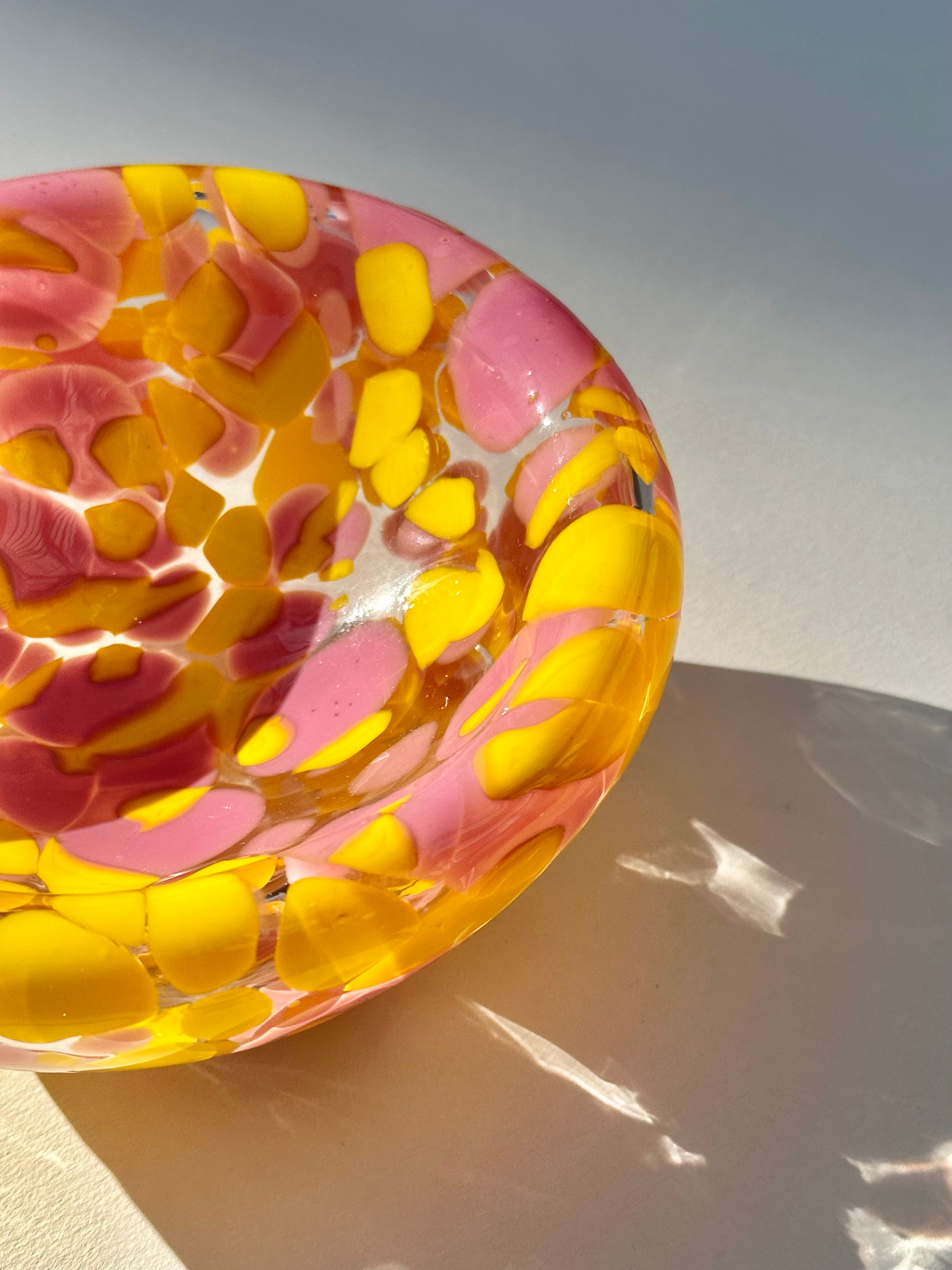 Pink and Yellow Spotted Glass Bowl