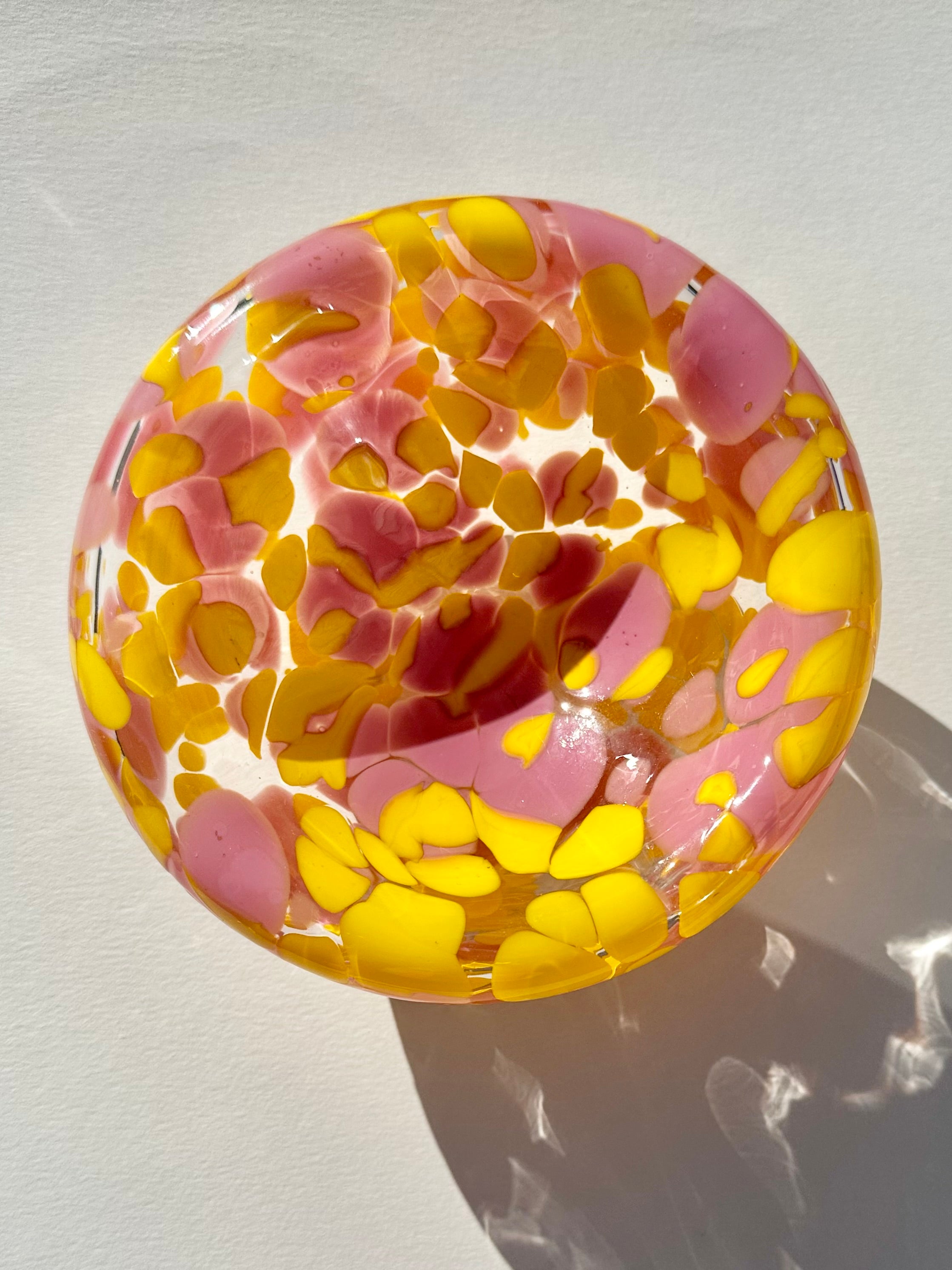 Pink and Yellow Spotted Glass Bowl