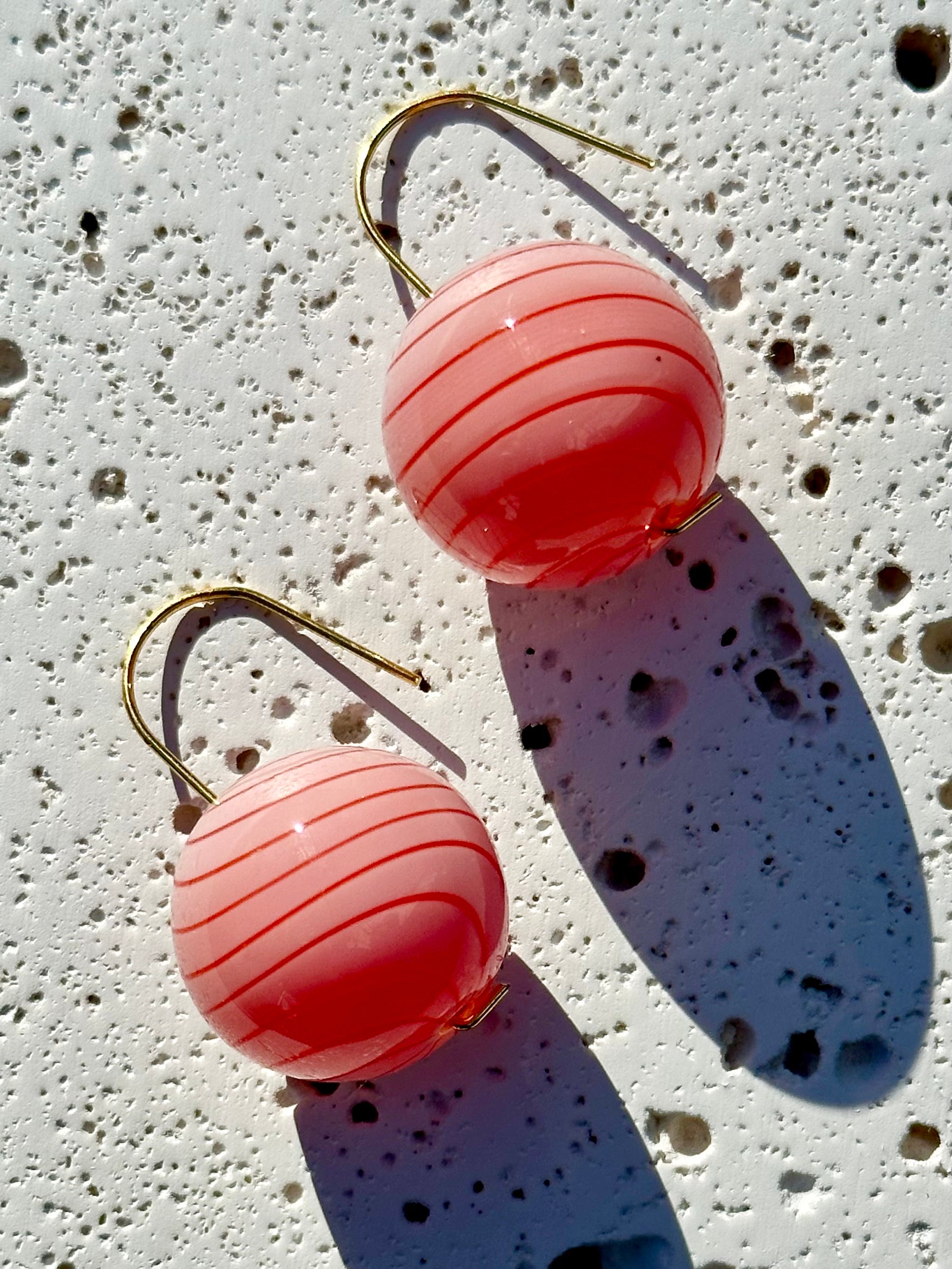 Peach Pink Striped Bubble Drop Earrings